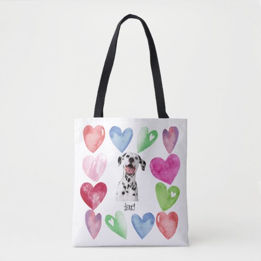 Tote Bag Aquarelle Coeurs Animaux (Devant)