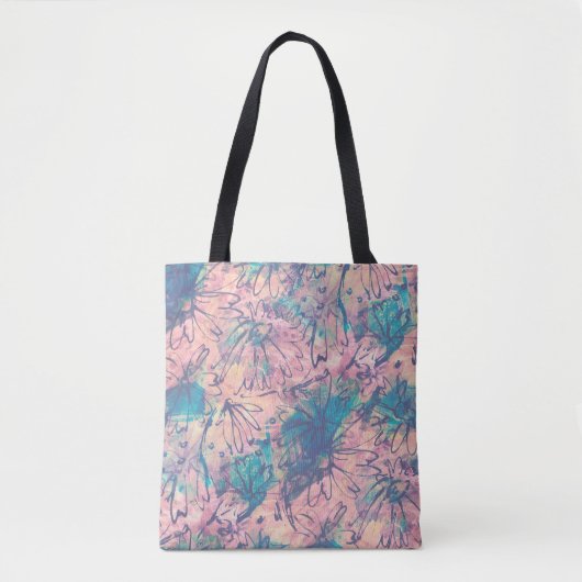 Tote Bag Aquarelle colorée Abstraite motif floral (Devant)