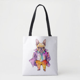 Tote Bag Aquarelle colorée French bulldog. Français