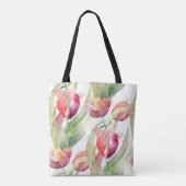 Tote Bag Aquarelle colorée Tulipes peintes avec Monogramme (Dos)