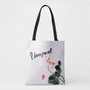 Tote Bag Aquarelle cool Floral Lotus Dessin à main libre Fo
