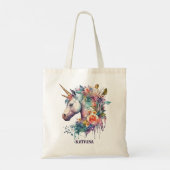 Tote Bag Aquarelle couleur violet magique florale Unicorne (Dos)