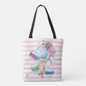 Tote Bag Aquarelle Crème glacée, Macarons, Bandes roses (Dos)