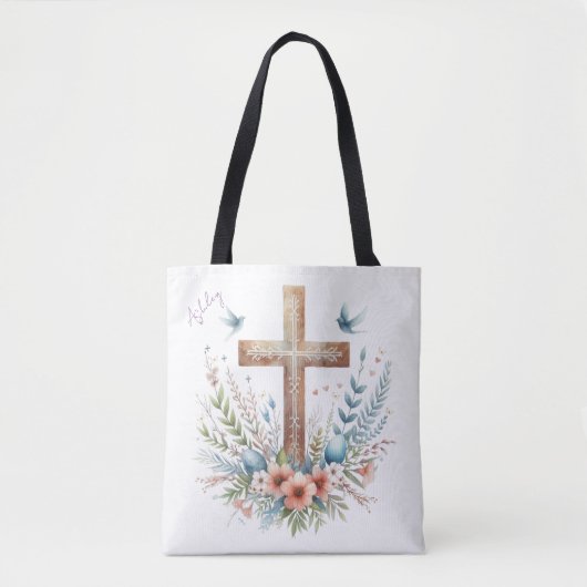 Tote Bag Aquarelle Croix de Pâques personnalisée (Devant)