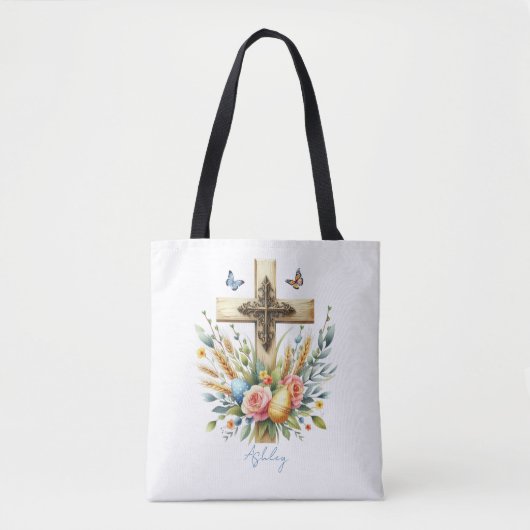 Tote Bag Aquarelle Croix de Pâques personnalisée (Devant)