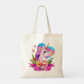 Tote Bag Aquarelle Cute Unicorn Coeur Nom personnalisé (Dos)
