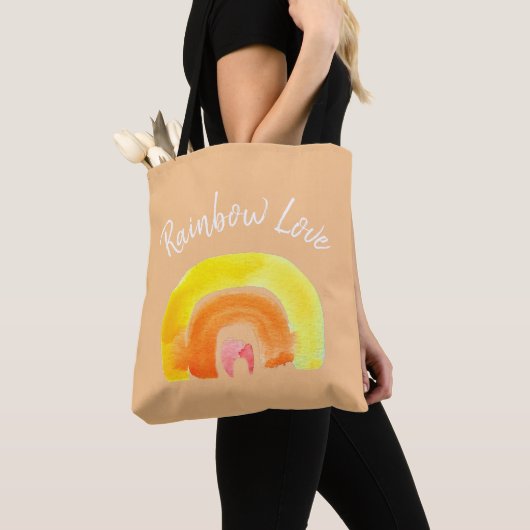 Tote Bag Aquarelle d'amour arc-en-ciel orange (De près)