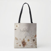 Tote Bag Aquarelle d'automne Monogramme floral (Devant)