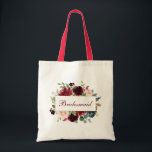 Tote Bag Aquarelle de Bridesmaid Burgundy bleu Floral R<br><div class="desc">Aquarelle Bridesmaid Burgundy Marsala Sac fourre-tout floral bleu - Poignée rouge</div>