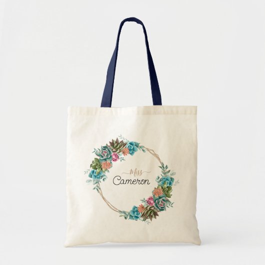 Tote Bag Aquarelle de Bridesmaid Succulents Floral (Devant)