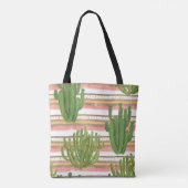 Tote Bag Aquarelle de cactus, arrière - plan rayé, couche t (Dos)