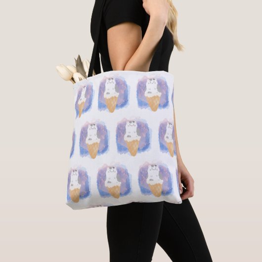 Tote Bag aquarelle de chat crème glacée (De près)