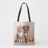 Tote Bag Aquarelle de chat et chien mignonne (Devant)