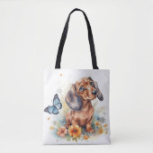 Tote Bag Aquarelle de chiot mignonne Dachshund (Devant)