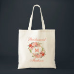 Tote Bag Aquarelle de corail Floral Monogramme Sirène<br><div class="desc">Aquarelle Coral Floral Monogram Bridesmaid Sac fourre-tout</div>