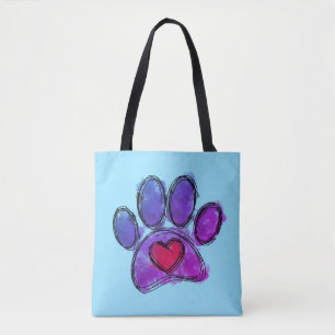 Tote Bag Aquarelle de dessin Amoureux des chiens bleu et vi