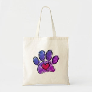 Tote Bag Aquarelle de dessin Amoureux des chiens bleu et vi