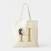 Tote Bag Aquarelle de la marine Bourgogne Monogramme floral (Dos)