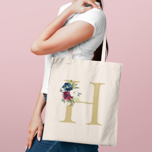 Tote Bag Aquarelle de la marine Bourgogne Monogramme floral