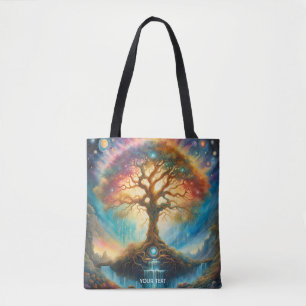 Tote Bag Aquarelle de l'arbre cosmique très vive Imaginaire