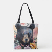 Tote Bag Aquarelle de l'ours noir Art Floral (Dos)