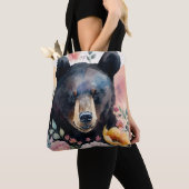 Tote Bag Aquarelle de l'ours noir Art Floral (De près)