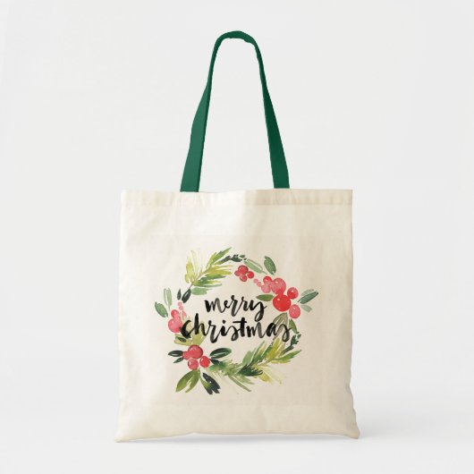 Tote Bag Aquarelle de Noël | - guirlande de Joyeux Noël (Devant)