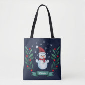 Tote Bag Aquarelle de Noël Snowman Custom Navy Blue (Devant)