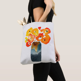 Tote Bag Aquarelle de pavot orange et rouge