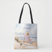 Tote Bag Aquarelle de plage élégant Nom du monogramme (Devant)