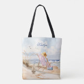 Tote Bag Aquarelle de plage élégant Nom du monogramme (Dos)