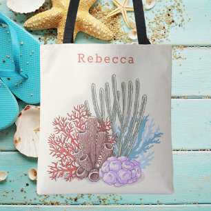 Tote Bag Aquarelle de plage tropicale Corail moderne