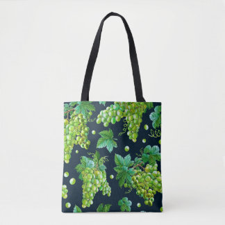 Tote Bag Aquarelle de raisin vert, feuilles sur arrière - p