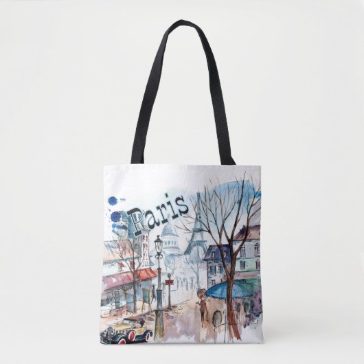 Tote Bag Aquarelle de scène de rue de Paris (Devant)