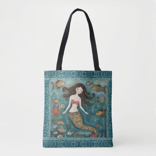 Tote Bag Aquarelle de sirène personnalisée (Devant)