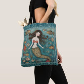 Tote Bag Aquarelle de sirène personnalisée (De près)
