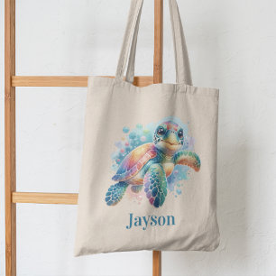Tote Bag Aquarelle de tortue gaie - Enfants Océanique