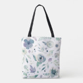 Tote Bag Aquarelle de violet bleu monogramme Motif floral (Dos)
