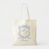 Tote Bag Aquarelle Designer Blue Monogram Crest Mariage (Devant)