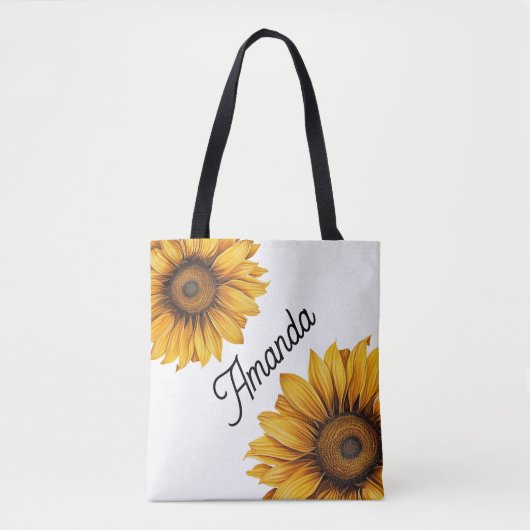 Tote Bag Aquarelle Diagonale jaune Nom du script Sunflower (Devant)