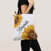 Tote Bag Aquarelle Diagonale jaune Nom du script Sunflower (De près)