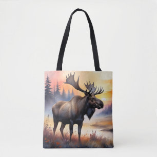 Tote Bag Aquarelle d'orignal au lever du soleil