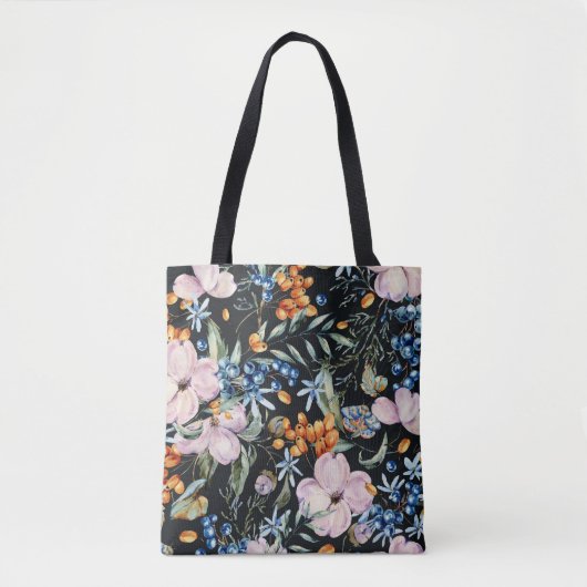 Tote Bag Aquarelle douce : Baies florales roses (Devant)