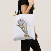 Tote Bag Aquarelle drôle caméléon (De près)