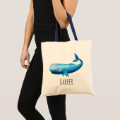 Tote Bag Aquarelle du bébé Bleu de la Baleine et nom (Devant (produit))