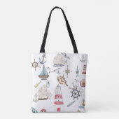 Tote Bag Aquarelle éléments nautiques marin (Dos)