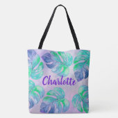 Tote Bag Aquarelle Elephant Jungle Monstera Feuille Monogra (Dos)