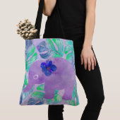 Tote Bag Aquarelle Elephant Jungle Monstera Feuille Monogra (De près)