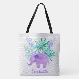 Tote Bag Aquarelle Elephant Jungle Shibori Primitive