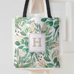 Tote Bag Aquarelle en feuilles de verdure botanique Joli mo<br><div class="desc">Belle aquarelle artisanale verdure arrangements feuillage sac fourre-tout avec votre monogramme personnalisé.</div>